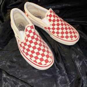 Vans Classic Red and White Checkered Slip-Ons